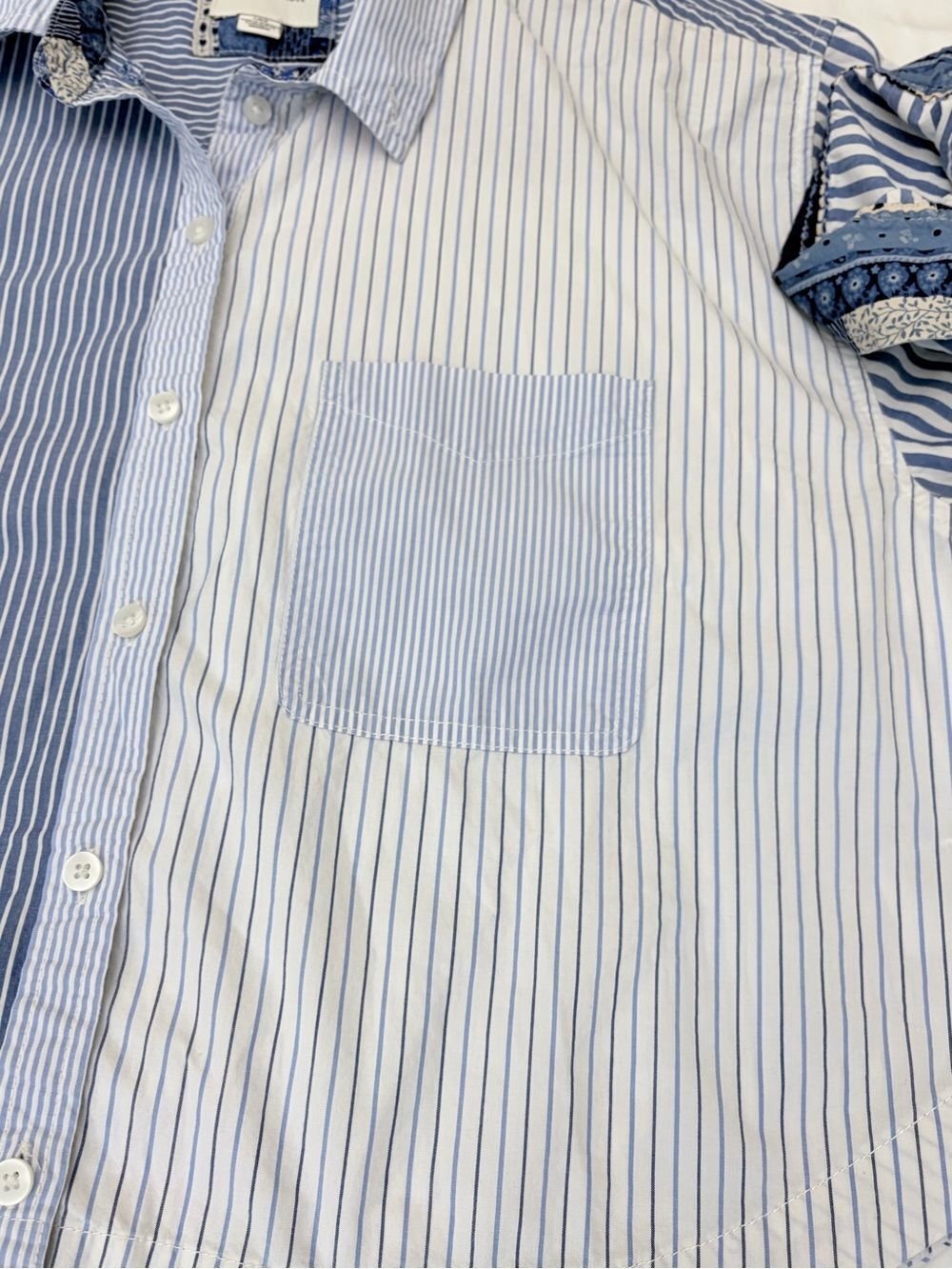 Striped Button-Up Crop Shirt in Blue and White Striped - Picture 8 of 11